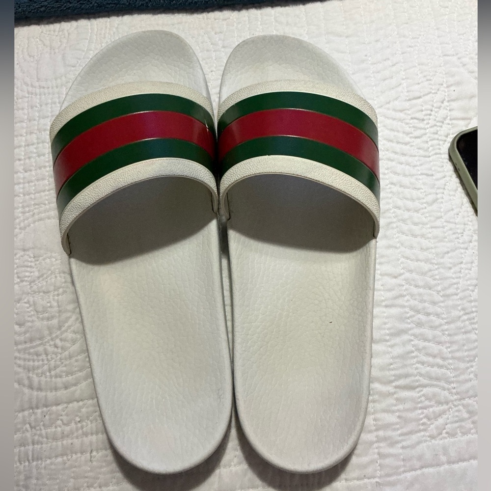 Gucci men’s web rubber slide sandal size 9 - Picture 2 of 15